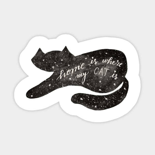 Watercolor galaxy cat - black and white Sticker by wackapacka